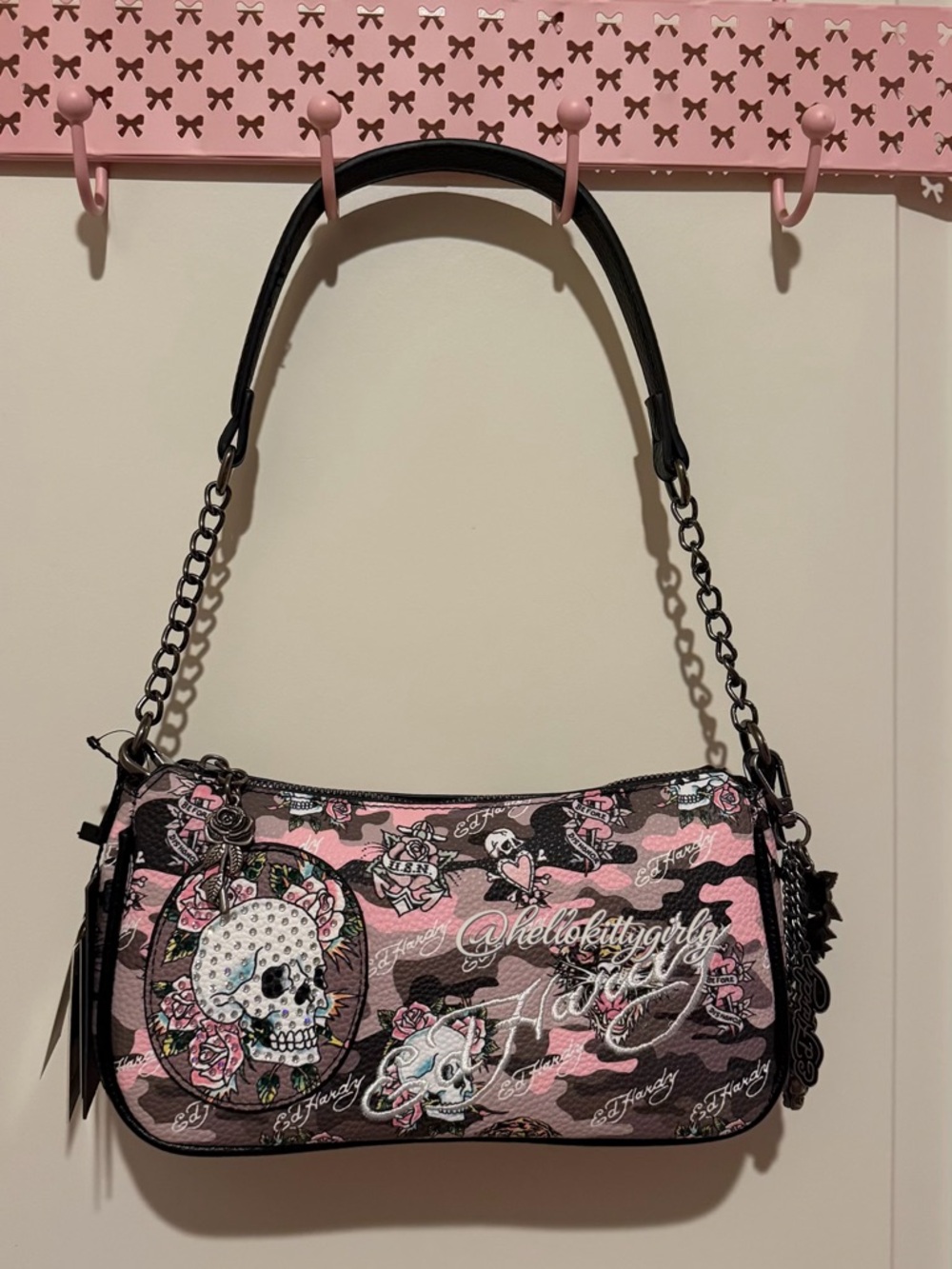 Ed Hardy Pink Camo Skull Shoulder Bag